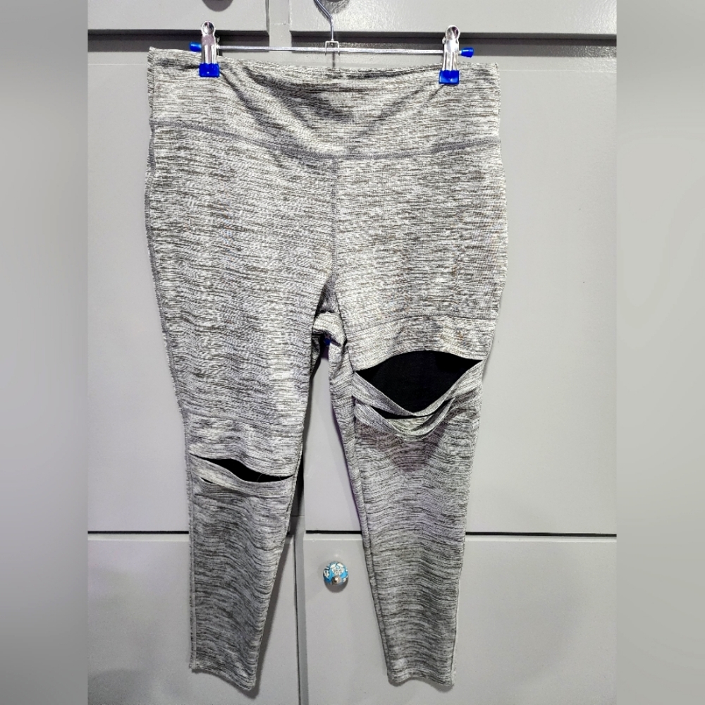Cloud Chaser Grey & Black Yoga Leggings With Mesh Cutouts